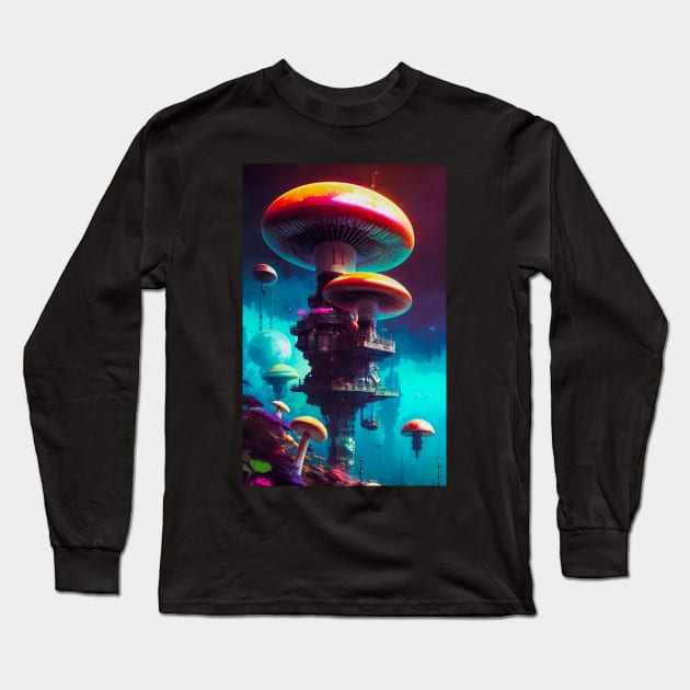 Abstract Another World Mushroom Citadel Long Sleeve T-Shirt by Voodoo Production